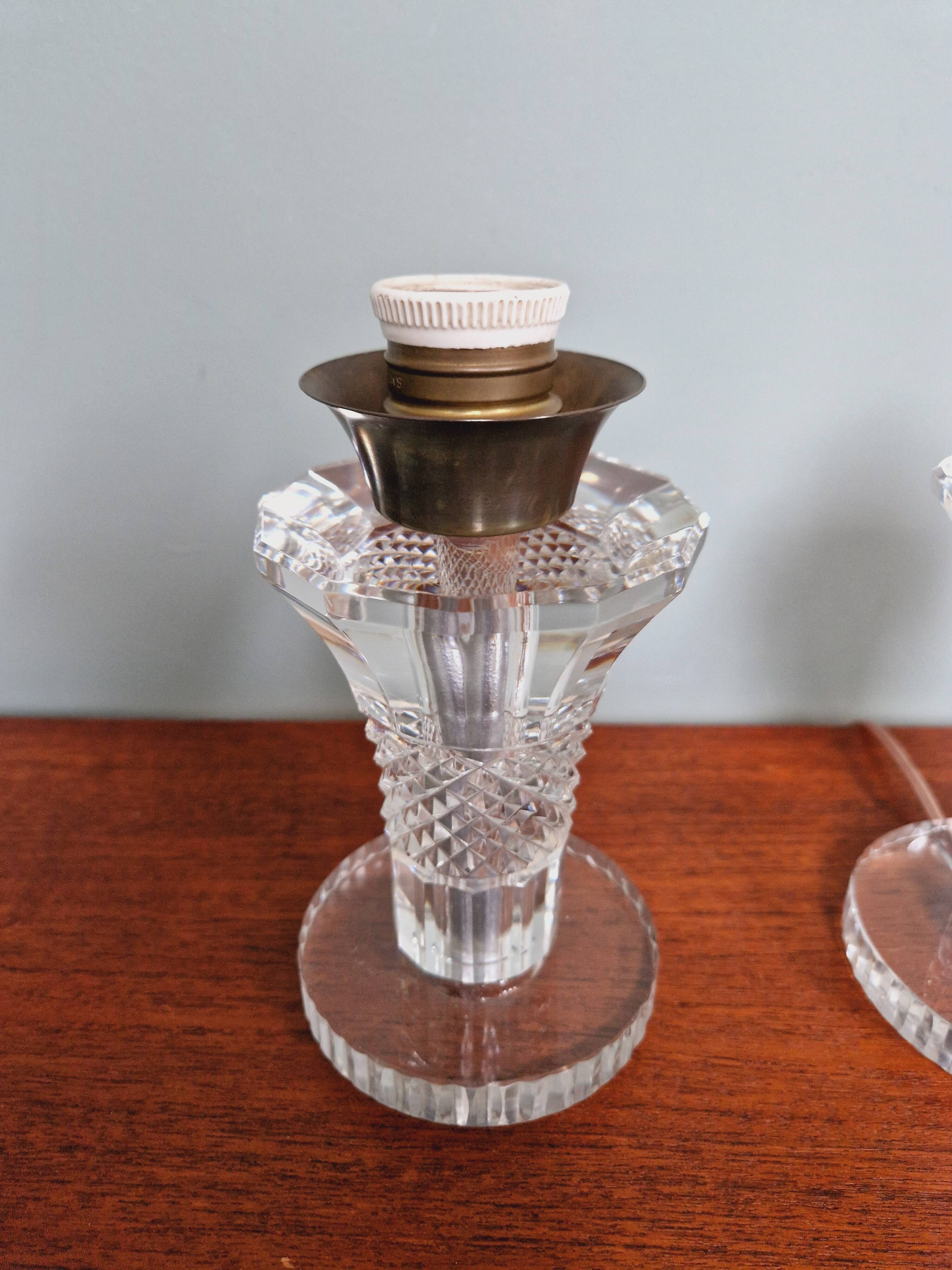 Pair of crystal lamps, Val Saint-Lambert (Belgium), 1930s