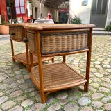 Set of 2 vintage rattan bedside tables