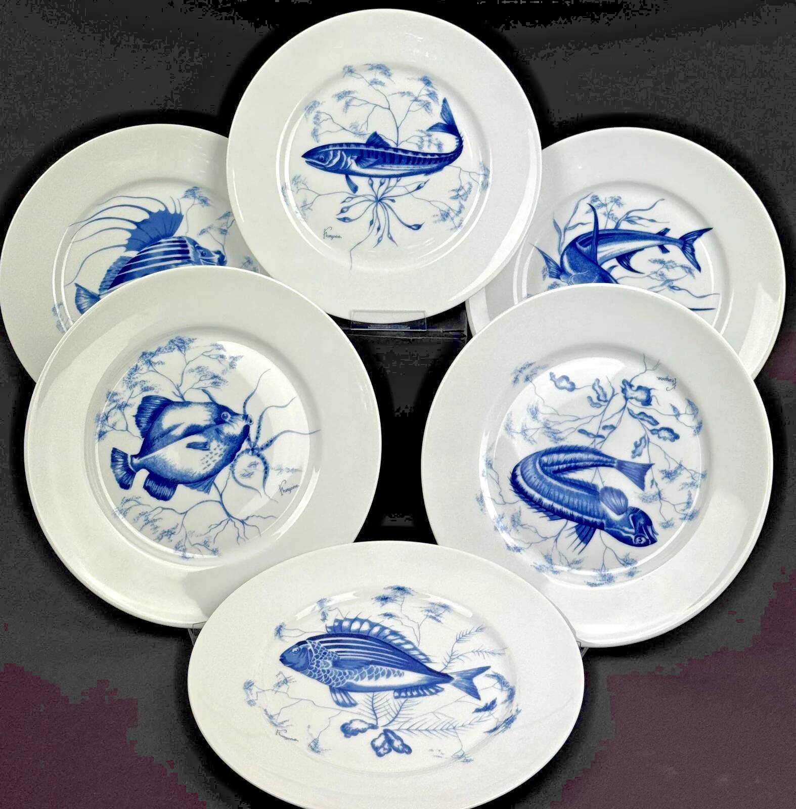 Service of 6 stylised fish dinner plates – Jammet Seignolles