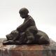 French Art Deco Table Lamp Vintage Dog & Child Figure Opaline Glass Shade