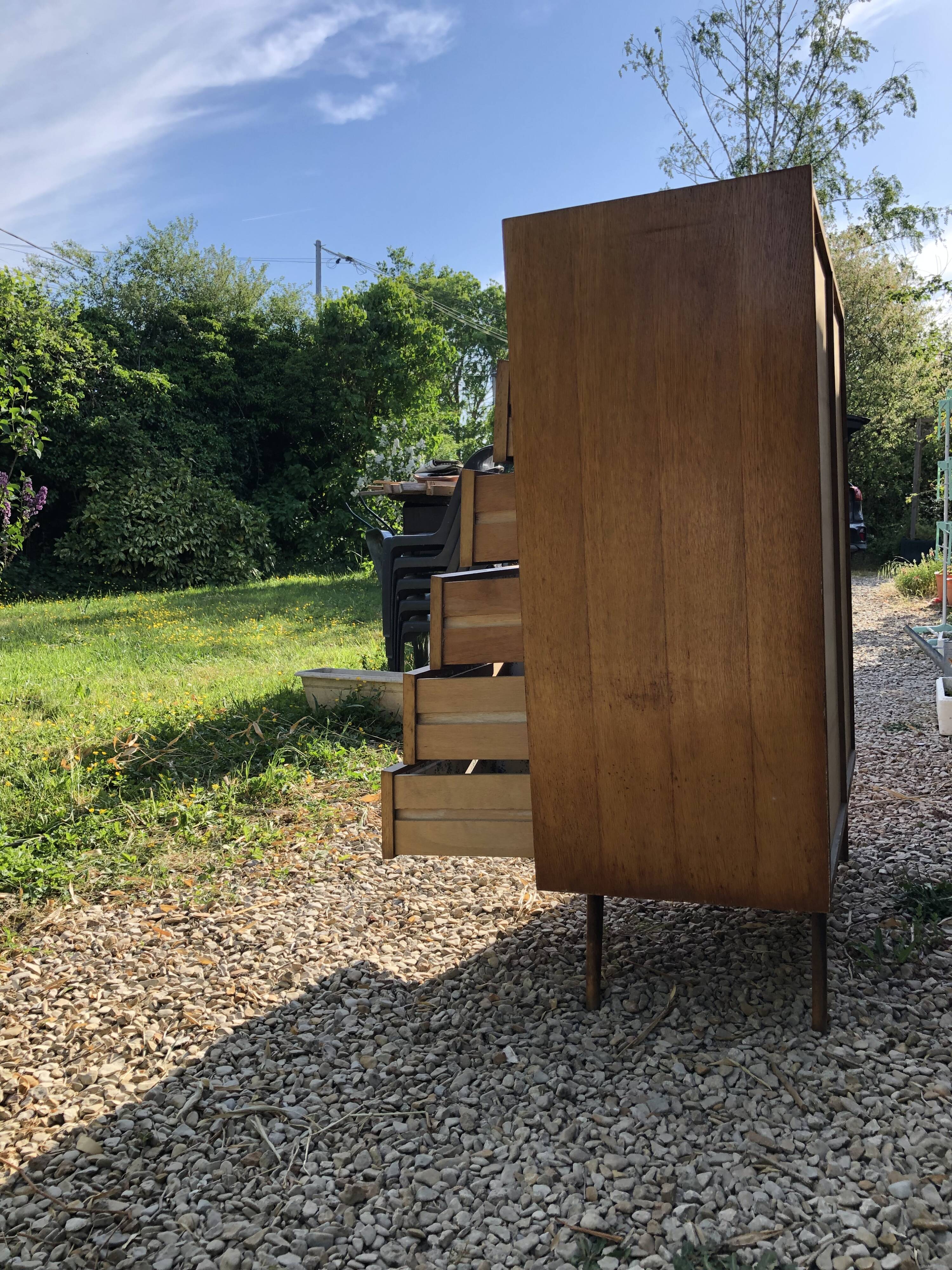 Wooden and rattan chest of drawers