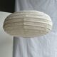 Large oval flat Japanese-style suspension in rattan and natural linen H35 D60.