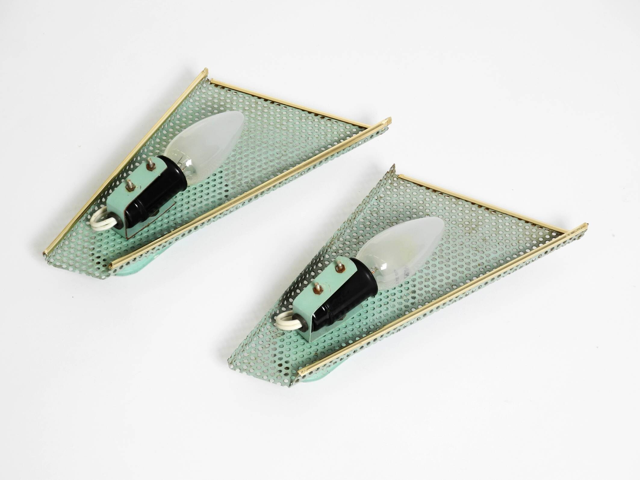 Pair of beautiful mint green Mid Century Modern perforated sheet metal wall