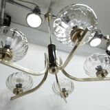 See Delmas chandelier, 5 branches, black and gold, transparent glass, 1960