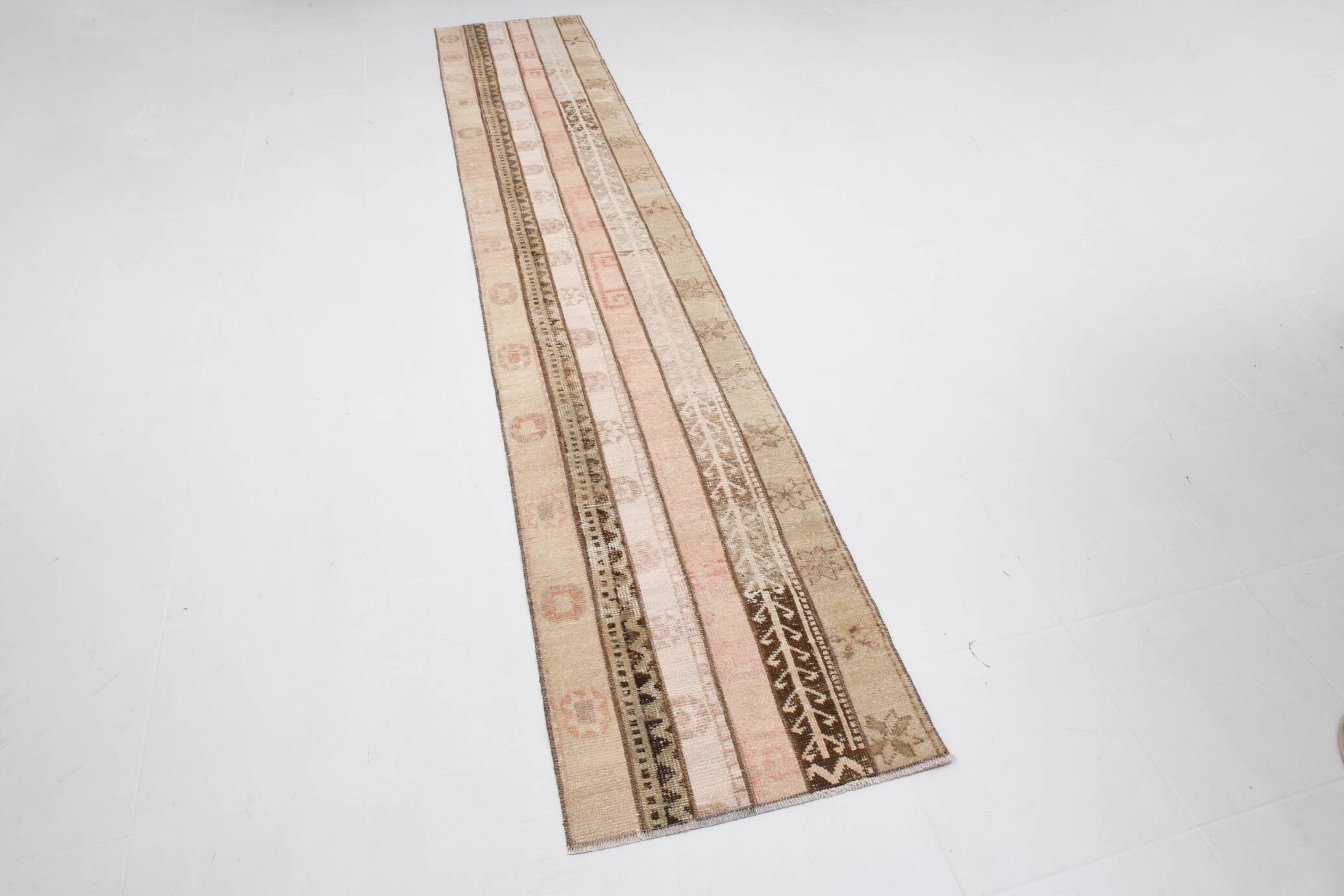 Pale Red Brown Hallway Vintage Runner Rug, 63x356Cm