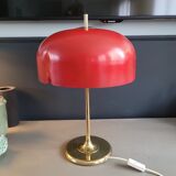 Vintage table lamp with bell shade and brass base