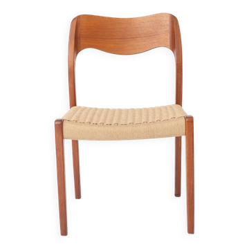 Chaise de salle à manger en teck Niels Otto Møller Modèle 71, danoise des années 1950 - avec réparation !