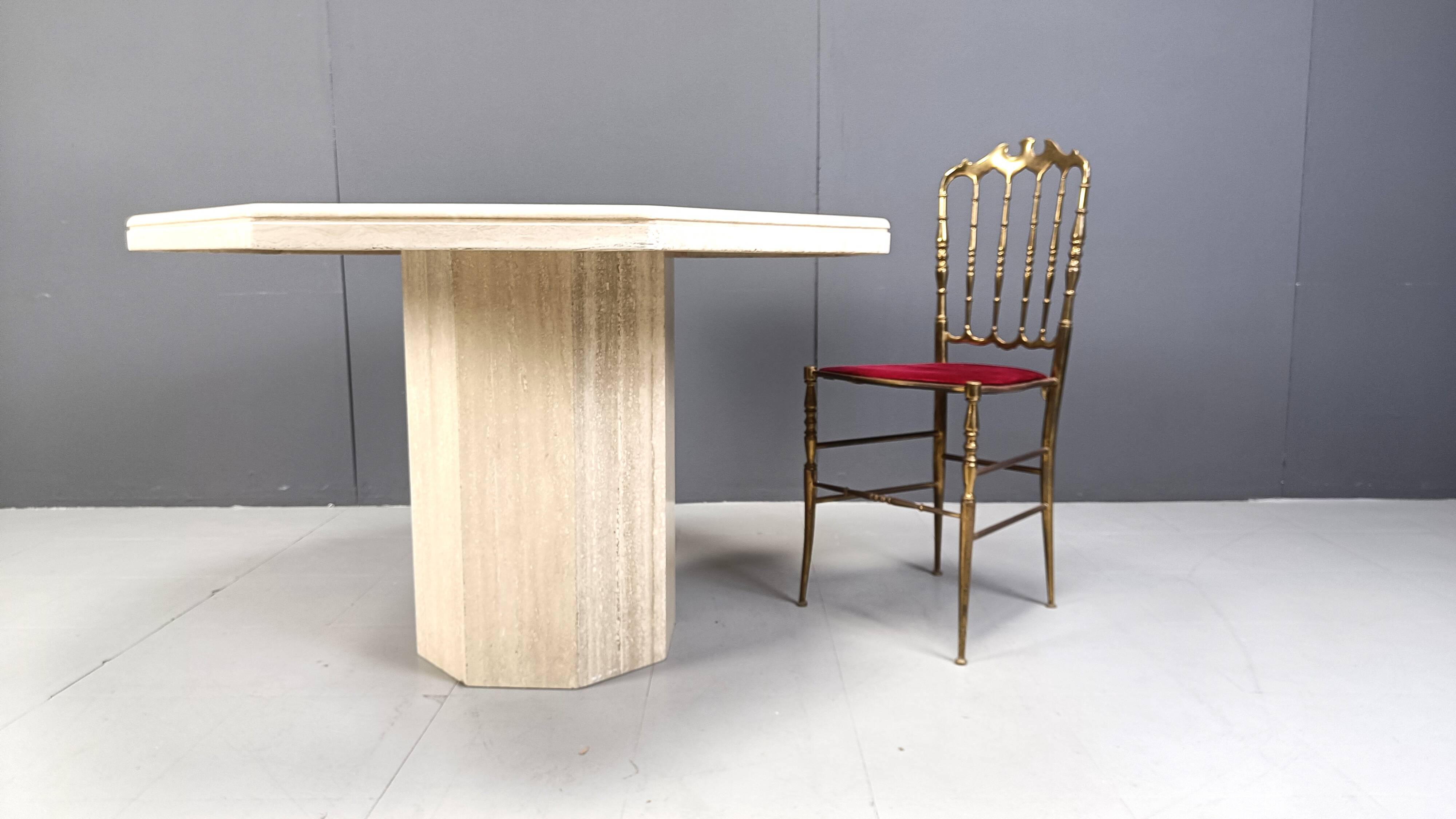 Octogonal italian travertine dining table 1970s
