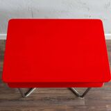 Functionalist Chrome Red Side Table Made In Czechoslovakia, 1930s