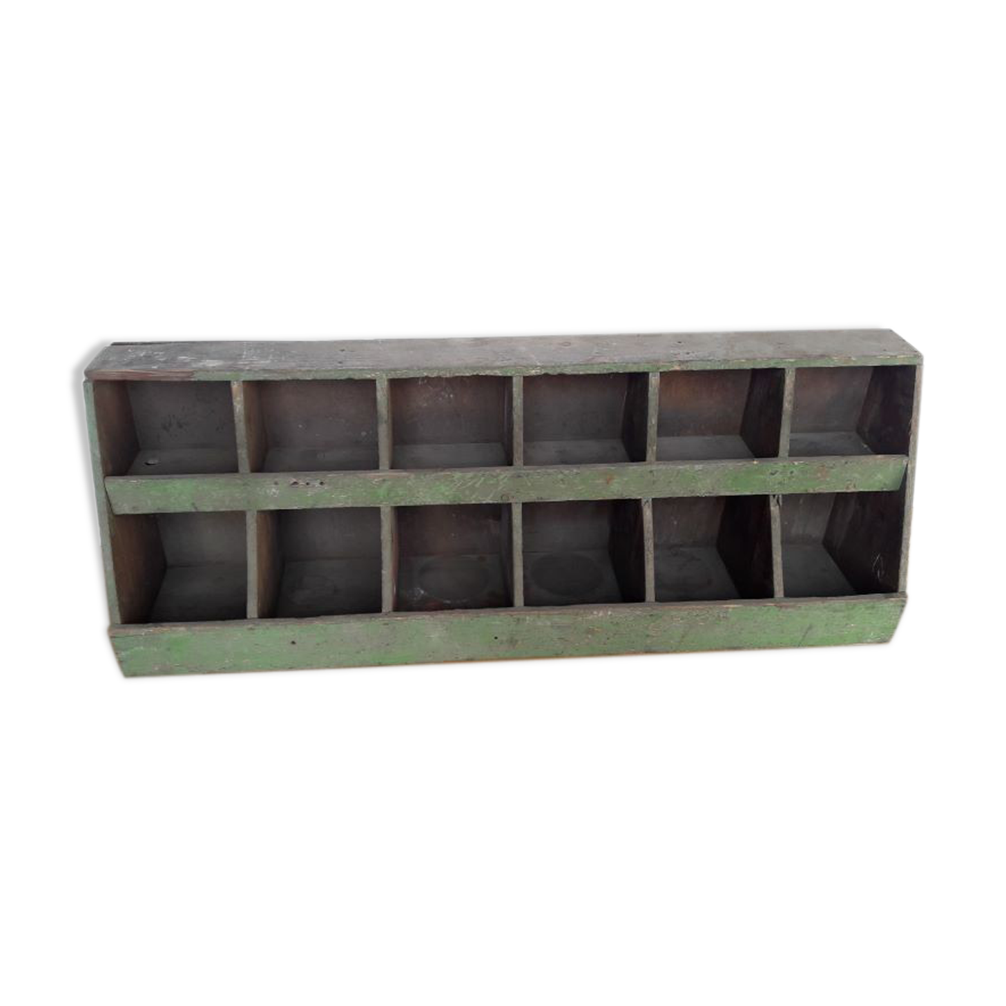 Locker, old workshop shelf in wooden compartments