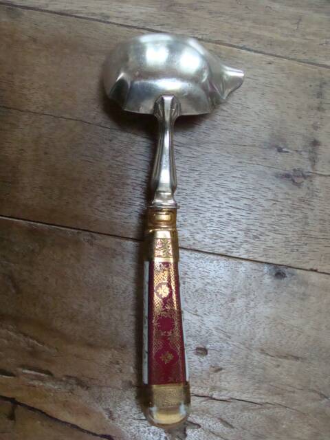 Art Deco silver and porcelain fruit ladle