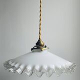 Vintage opaline pendant light with porcelain pavilion