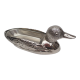 Foie gras dish in silver metal, duck décor