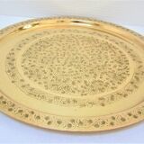 Plateau oriental laiton décor floral signé