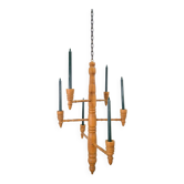 Brutalist Twisted Spool Candle Chandelier in Wood, 1960s