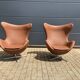 2x Fritz Hansen Egg Chair +1x Ottoman in Cognac leather NIEUW!!