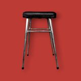 Pair of vintage stools in black faux leather and chrome steel – 1960s-1970s