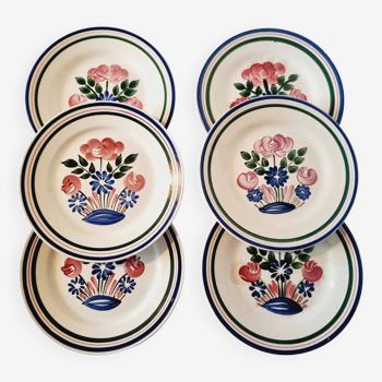 Set of 6 Rustic Appetizer Plates in HBCM Mulhouse Porcelain Spring Pattern with raised edge