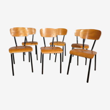 Lot de 6 chaises d'école années 70
