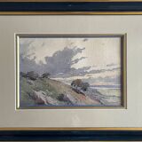 Watercolour painting "Wild Landscape" early 20th century + frame
