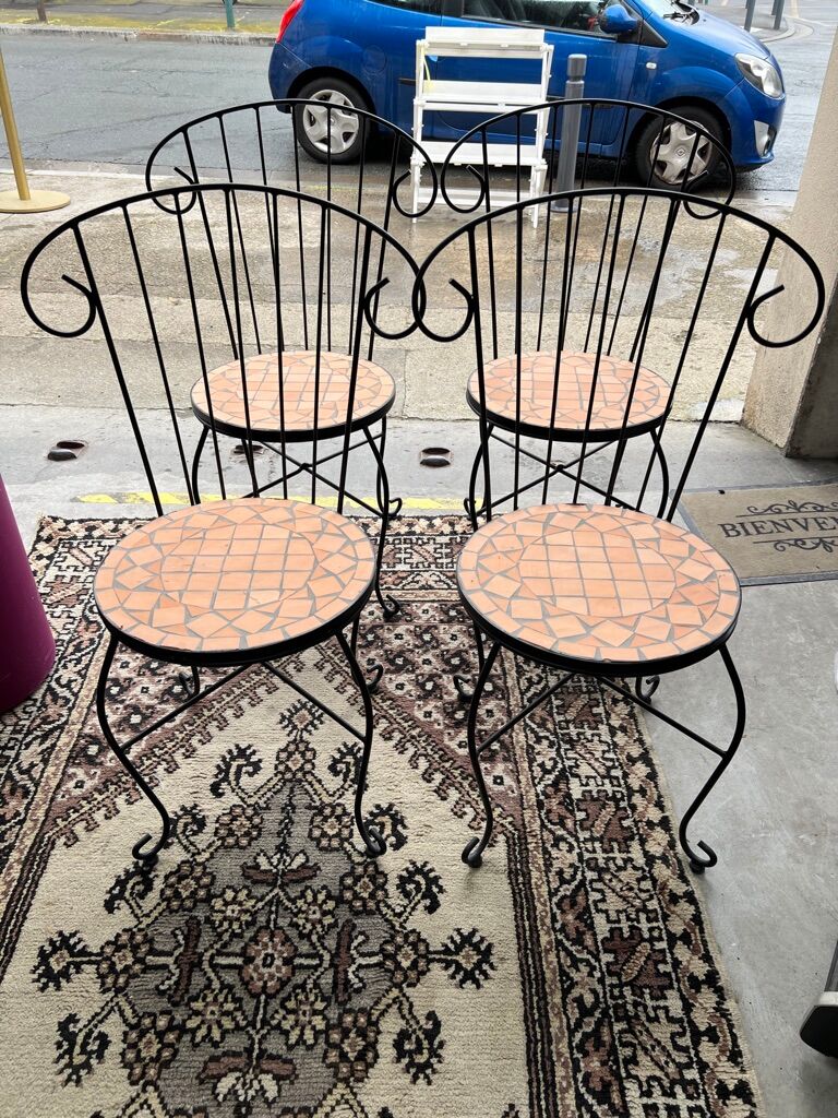 Set of 4 terracotta ceramic mosaic chairs