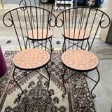 Set of 4 terracotta ceramic mosaic chairs