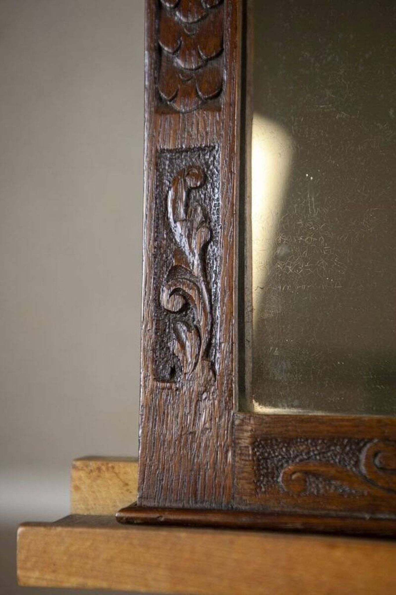 Wall Mirror in Brown Oak Frame, 1930s