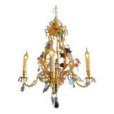 Lustrous pagoda from Maison Baguès in gilded bronze with a decoration of flowers and fruits in glass - 20th century