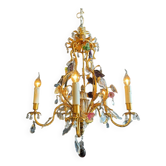 Lustrous pagoda from Maison Baguès in gilded bronze with a decoration of flowers and fruits in glass - 20th century