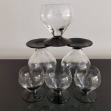 6  petits verres à pieds rétro fumé bordeaux