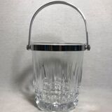 Ancien seau à glaçons cristal d'arques avec anse métal chromé