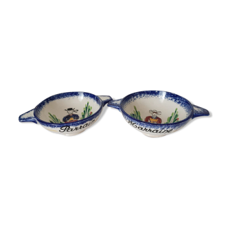 Pair of earthenware bowls of Pornic godfather and godmother