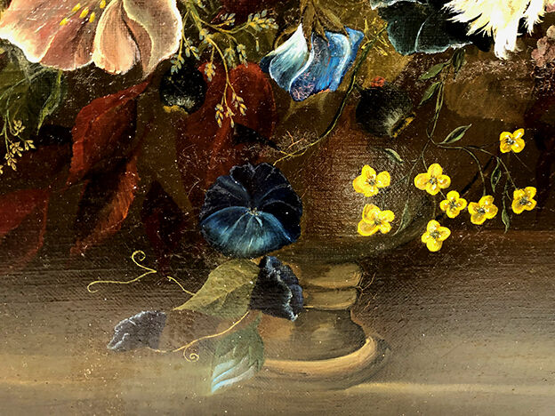 French School nineteenth oil on canvas, bouquet of flowers dated 1883