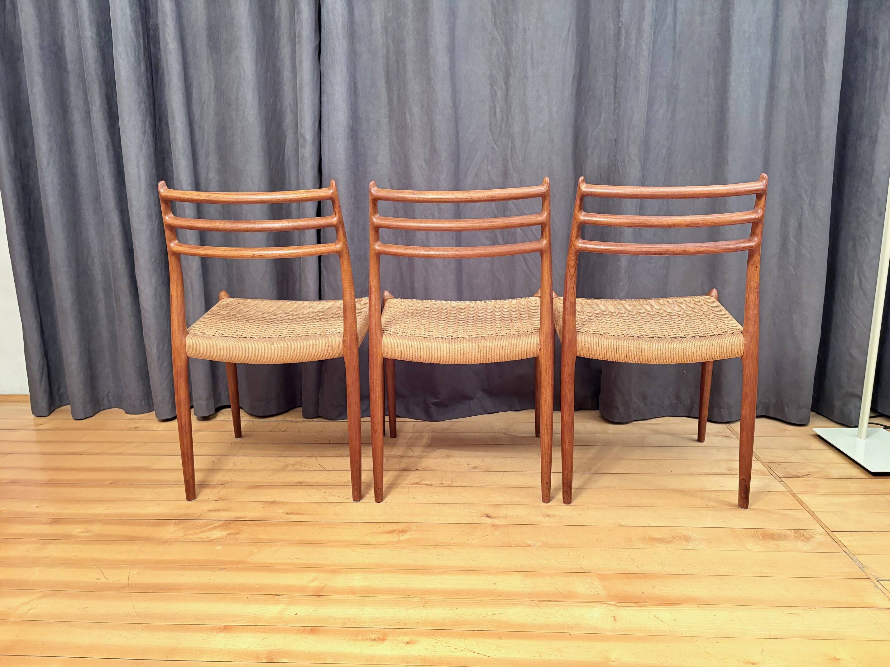 Set of three chairs, model 78, designed by Neils O. Möller, JL Møllers Møbe.
