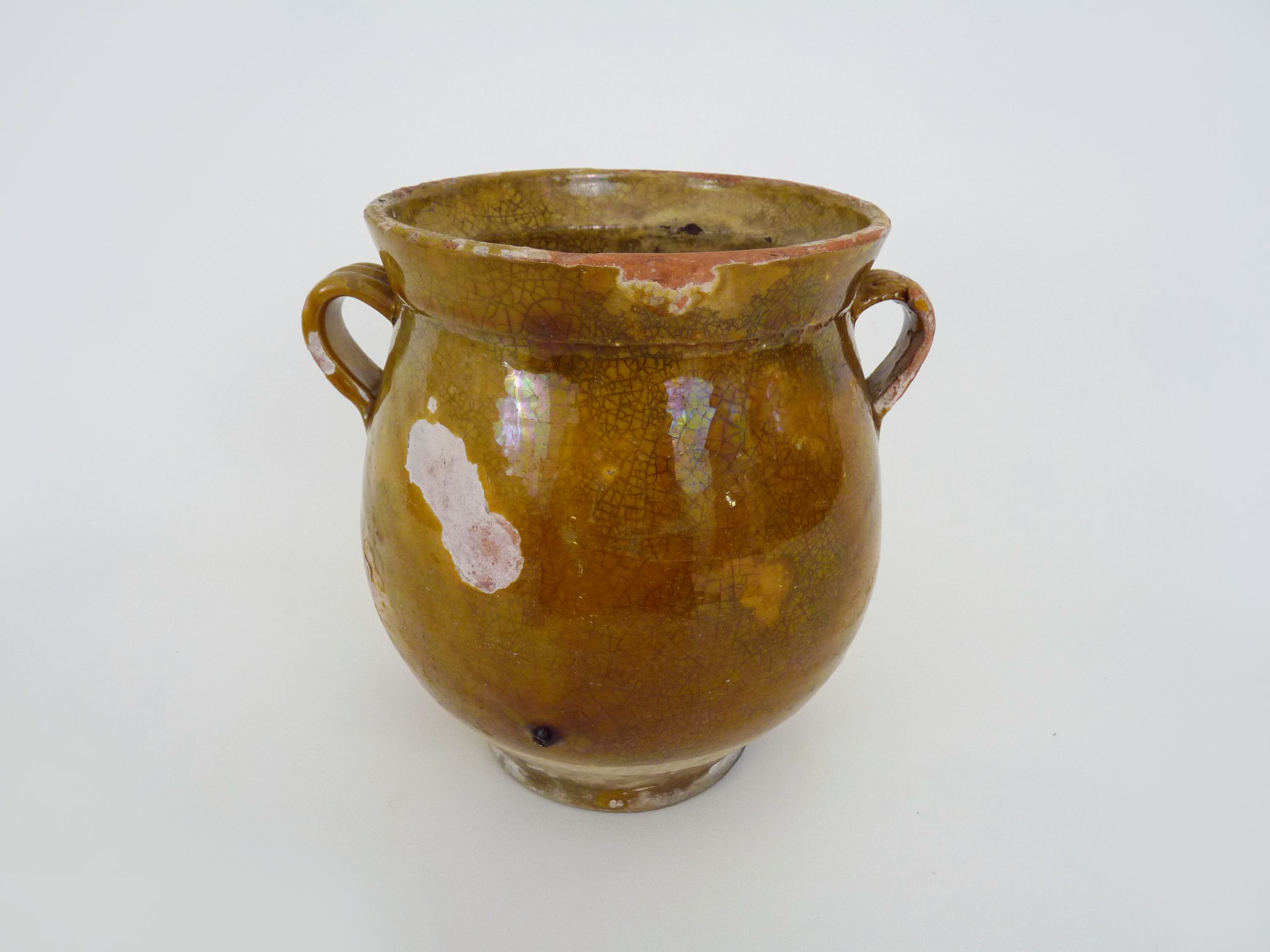 Glazed yellow confit pot, south west of France. Conservation pot. Pyrenees XIXth