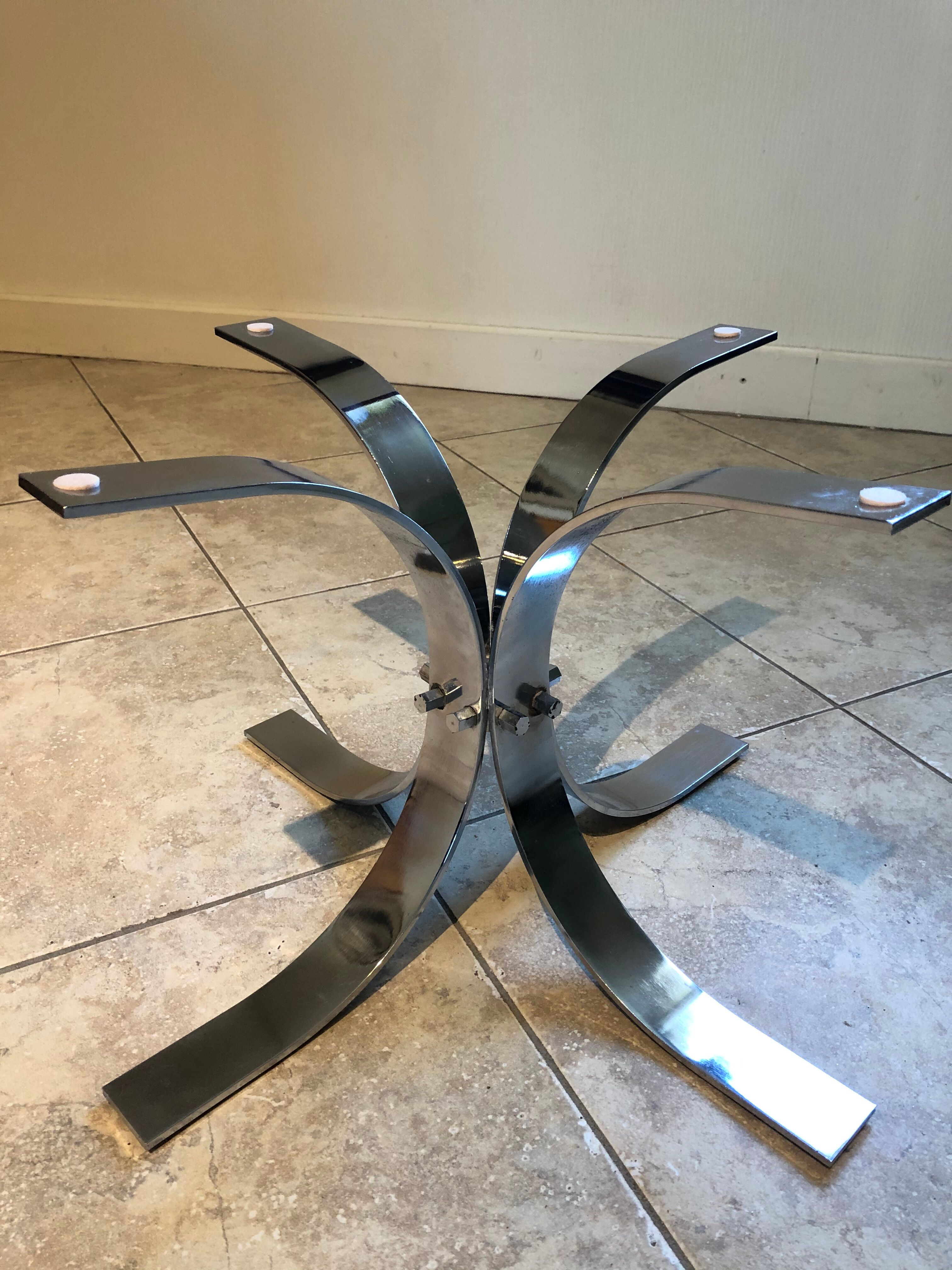 Table basse vintage en verre et chrome, circa 70's