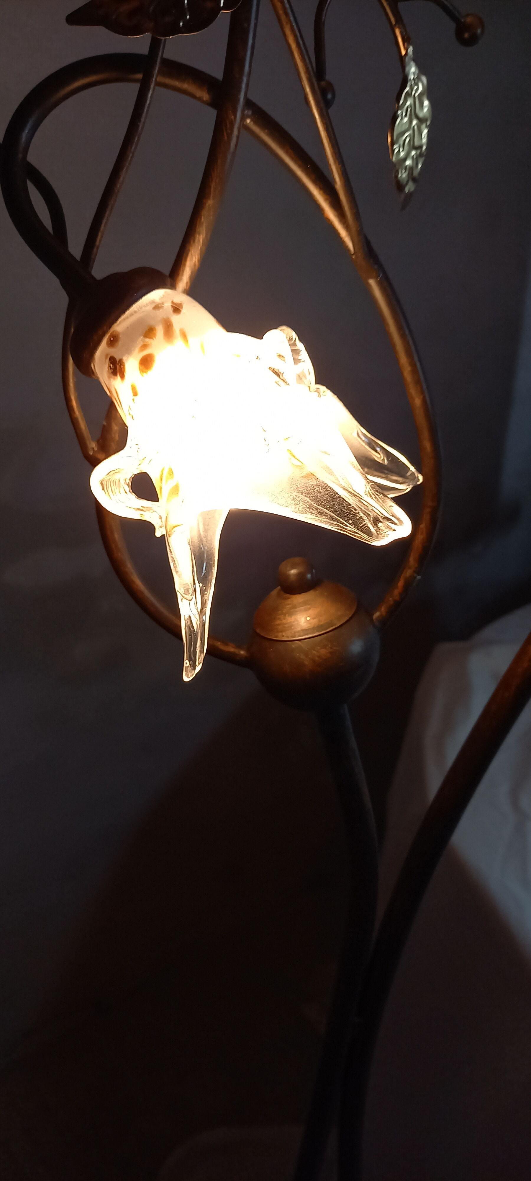 Wrought iron floor lamp and glass paste lampshade