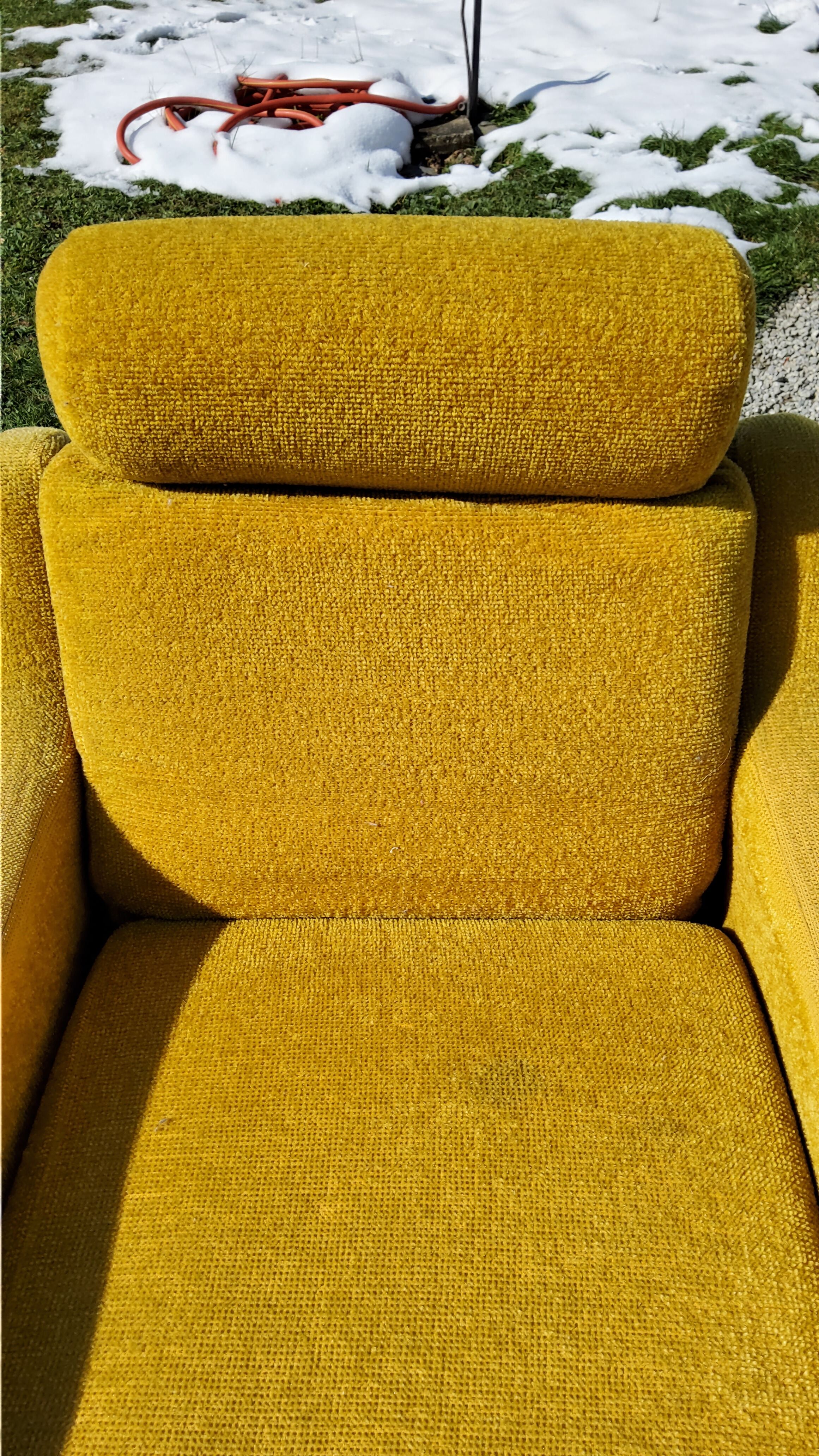 Armchair of the 70s velvet base sleigh in solid mahogany