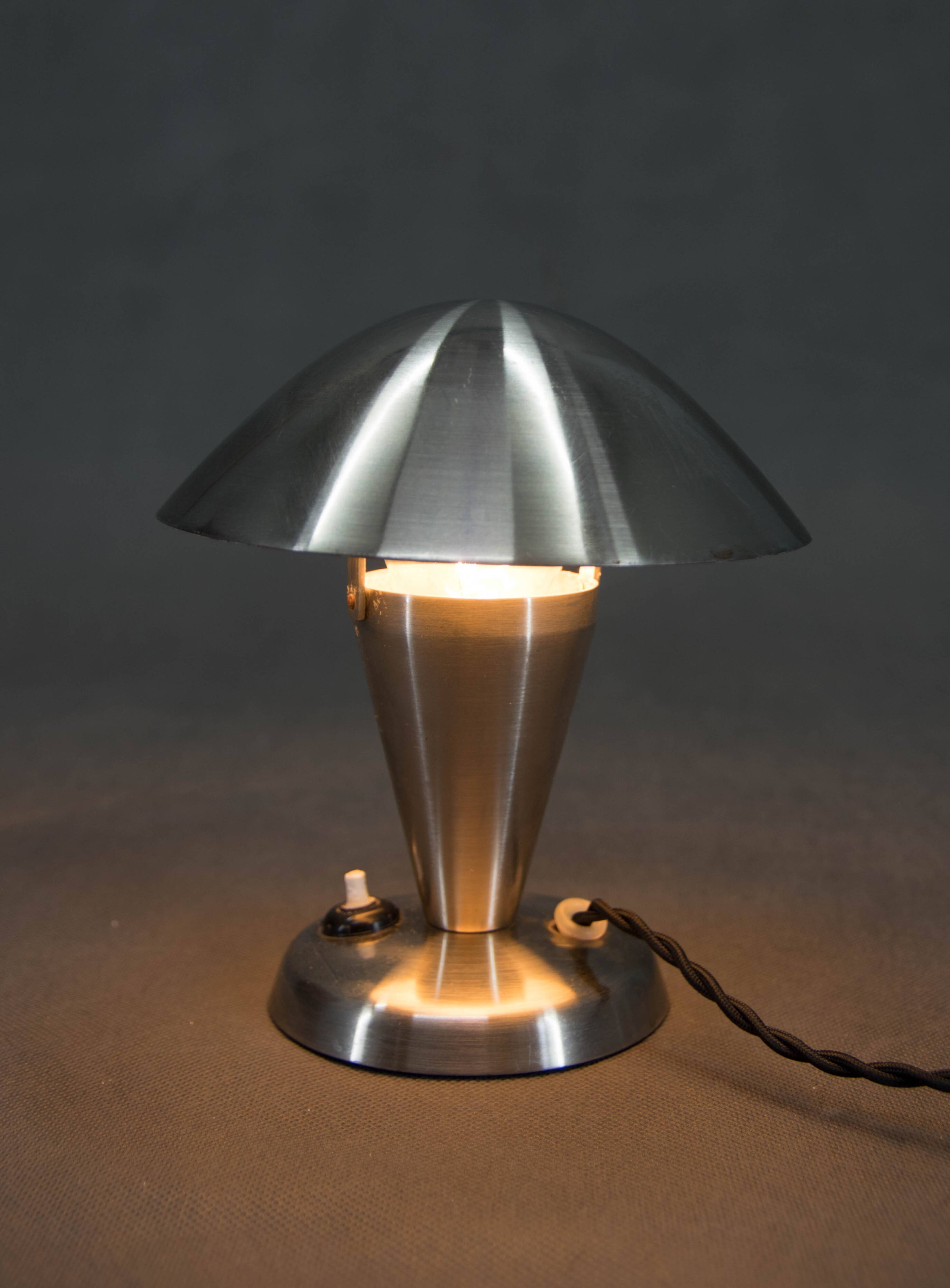 Bauhaus  Nickel "Mushroom" Table Lamp, Czechoslovakia, 1930s