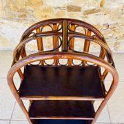 Vintage two-tier bamboo and rattan shelf with storage, Circa 1960