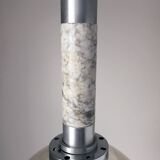 Scandinavian pendant light in brushed stainless steel marble and smoked glass globe. 1970