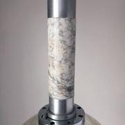 Scandinavian pendant light in brushed stainless steel marble and smoked glass globe. 1970