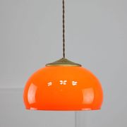 Mid-Century Italian Orange Glass and Brass Pendant Lamp