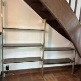 Brushed gold aluminum and smoked glass shelf from the 70s