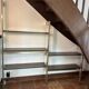 Brushed gold aluminium shelf and smoked glass from the 1970s.