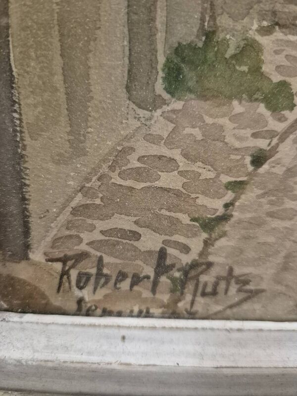 Tableau aquarelle paysage signé Robert Rutz cadre d'origine Montparnasse