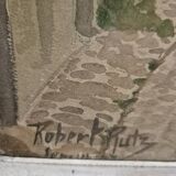 Watercolor landscape painting signed Robert Rutz original Montparnasse frame