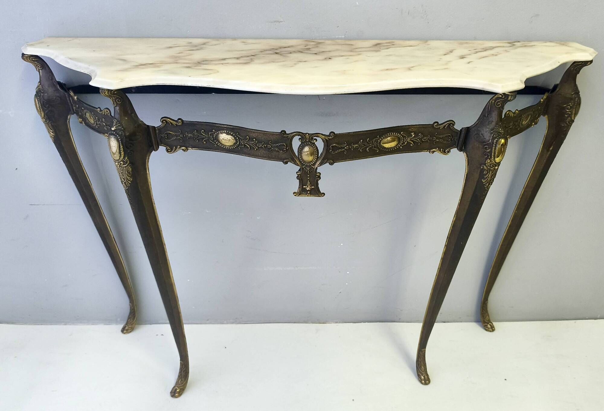 Vintage Bronze Console Table with a Portuguese Pink Marble Top