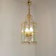 French Vintage 2 Light Hexagonal Gold Metal & Beveled Glass Hanging Light