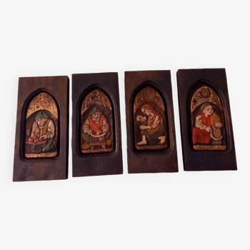 Set of 4 wooden and ceramic paintings